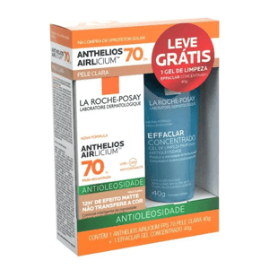 Protetor Solar Facial La Roche Posay Anthelios Airlicium Pele Clara Fps 70 Com 40g Gel de Limpeza Facial Effaclar Com 40g