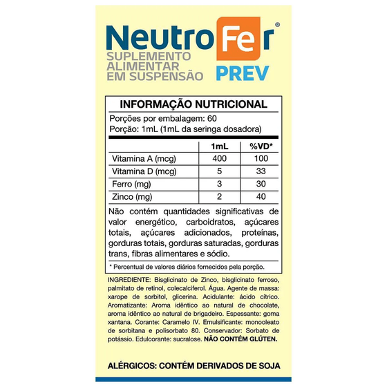 Polivitamínico Neutrofer Prev 4 a 8 anos Suspensão Oral 60mL - Imagem 2