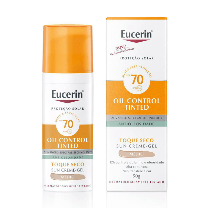 Protetor Solar Facial FPS70 Eucerin Oil Control Tinted Médio 50g - Imagem 1