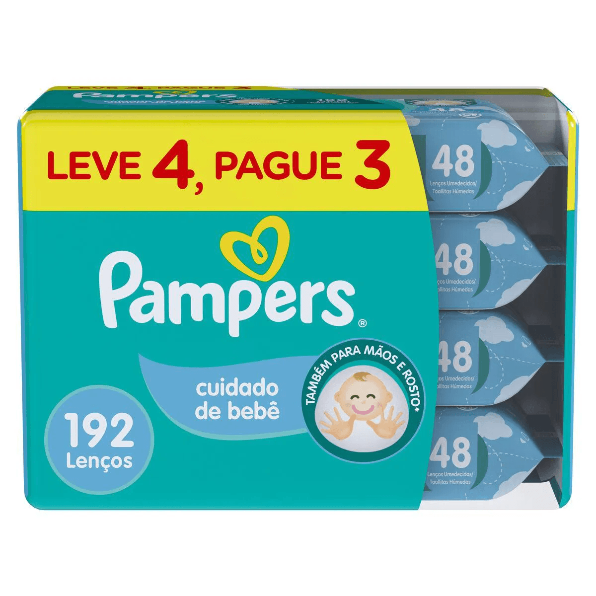 Kit Lenços Umedecidos Pampers Cuidados do Bebê 4x48 Unidades - Imagem 1
