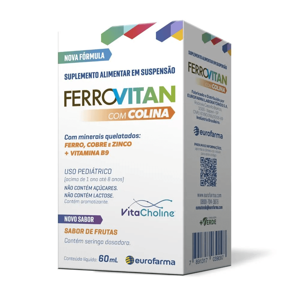 Ferrovitan Colina Suspensão Oral Sabor Frutas 60mL - Imagem 1
