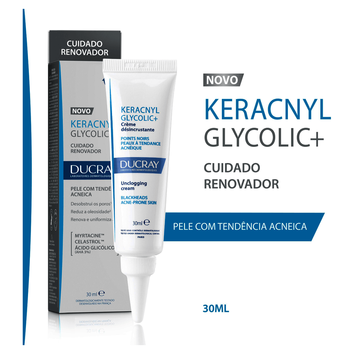 Creme Facial Keracnyl Glycolic+ Cuidado Reparador Pele com Tendência Acneica 30mL - Imagem 2