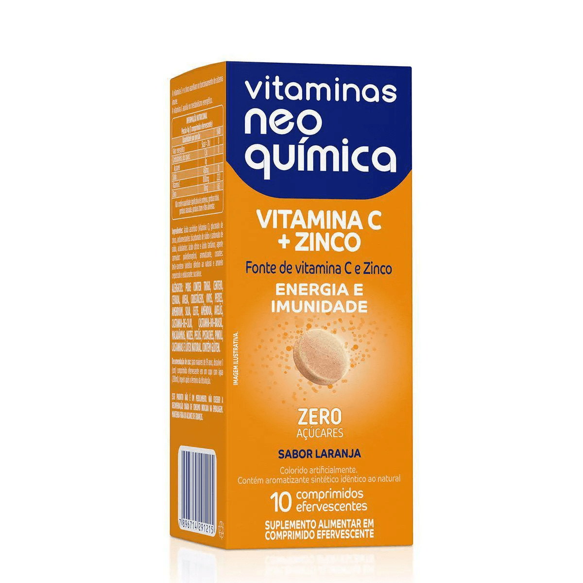 Vitamina C + Zinco Zero Açúcar Sabor Laranja 10 Comprimidos Efervescentes - Imagem 1