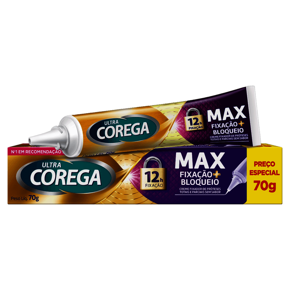 Fixador de Dentadura Creme sem Sabor Ultra Corega Max Caixa 70g - Imagem 1