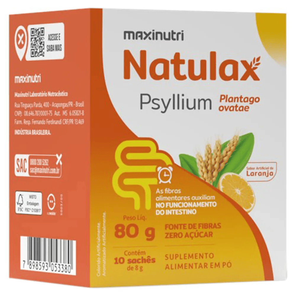 Natulax Psyllium Sabor Laranja 10 Sachês de 8g - Imagem 1