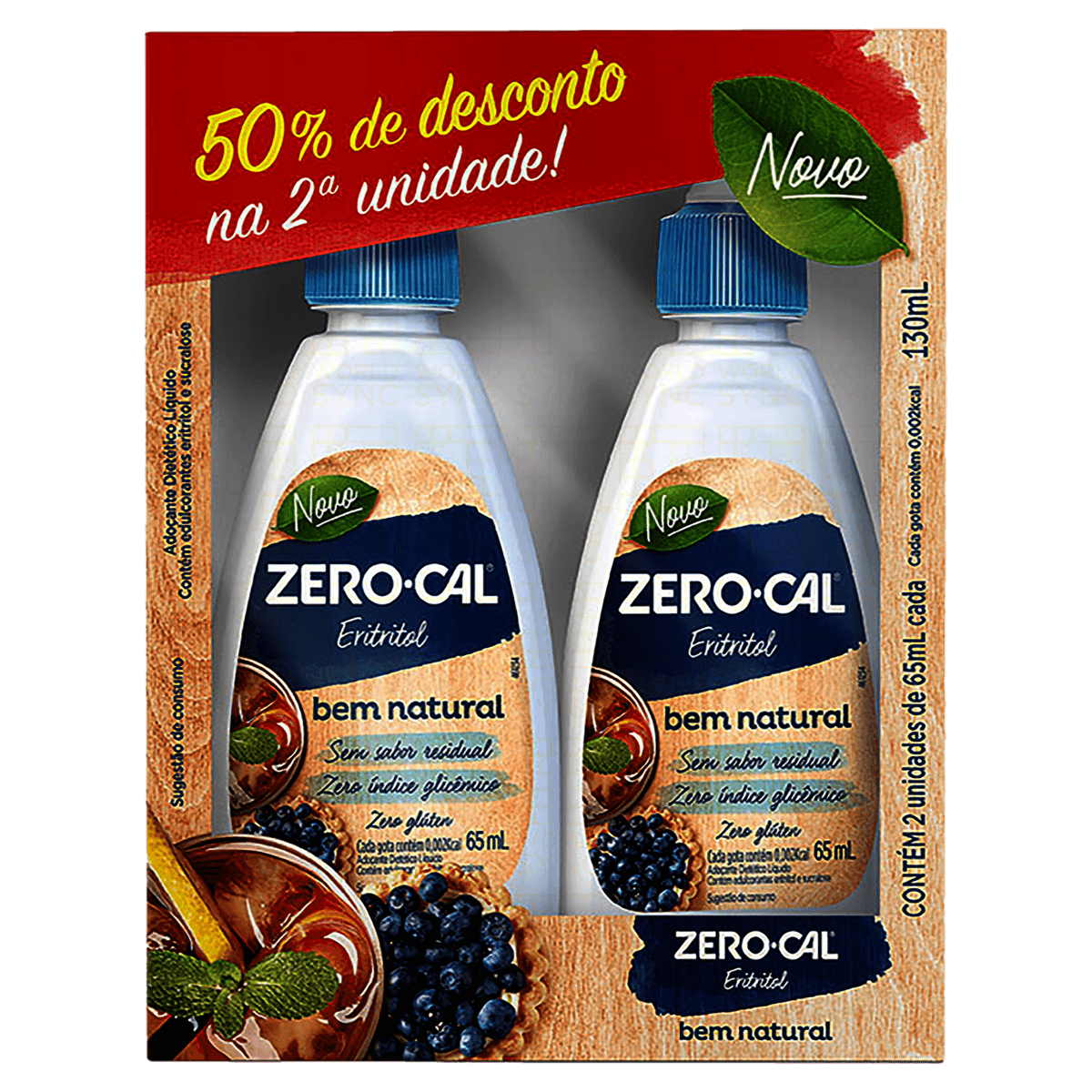 Pack Adoçante Líquido Eritritol Bem Natural Zero Cal 65mL 2 Unidades Grátis 50% de Desconto Na 2ª Unidade - Imagem 1