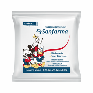 Compressa Esterilizada Mickey e Minnie Sanfarma 10 Unidades