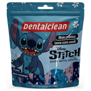 Dentalclean Fio Dental Stitch Flosser Infantil Sabor Morango 50 Unidades