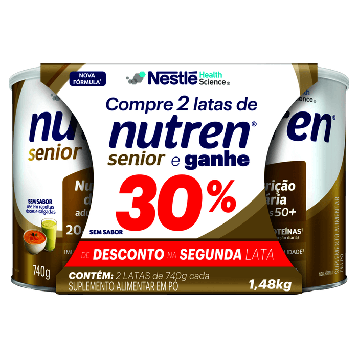 Pack Nutren Senior Sem Sabor Lata 1,48kg (2 Latas de 740g) 30% de Desconto na Segunda Lata - Imagem 1