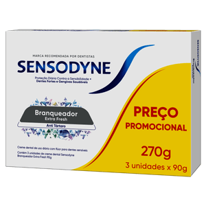 Creme Dental Sensodyne Branqueador Extra Fresh Antitártaro 90g Kit 3 Unidades