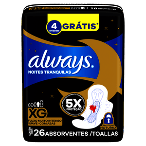 Always Absorvente Noites Tranquilas Suave com Abas XG 26 Unidades