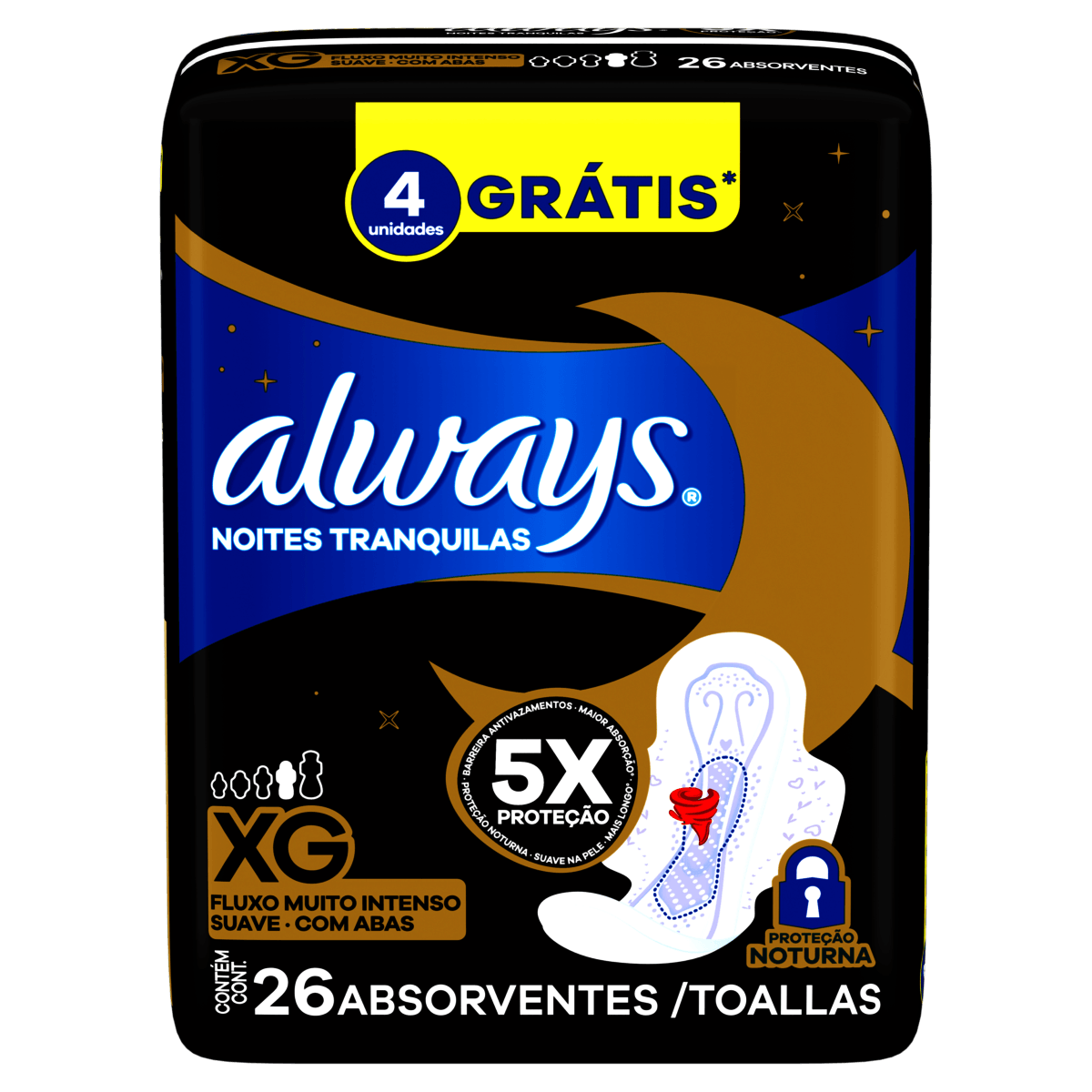 Always Absorvente Noites Tranquilas Suave com Abas XG 26 Unidades - Imagem 1