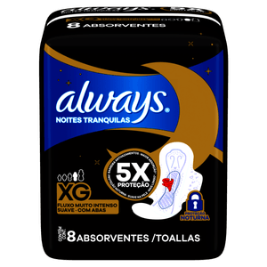 Always Noites Tranquilas Absorvente Suave com Abas XG 8 Unidades