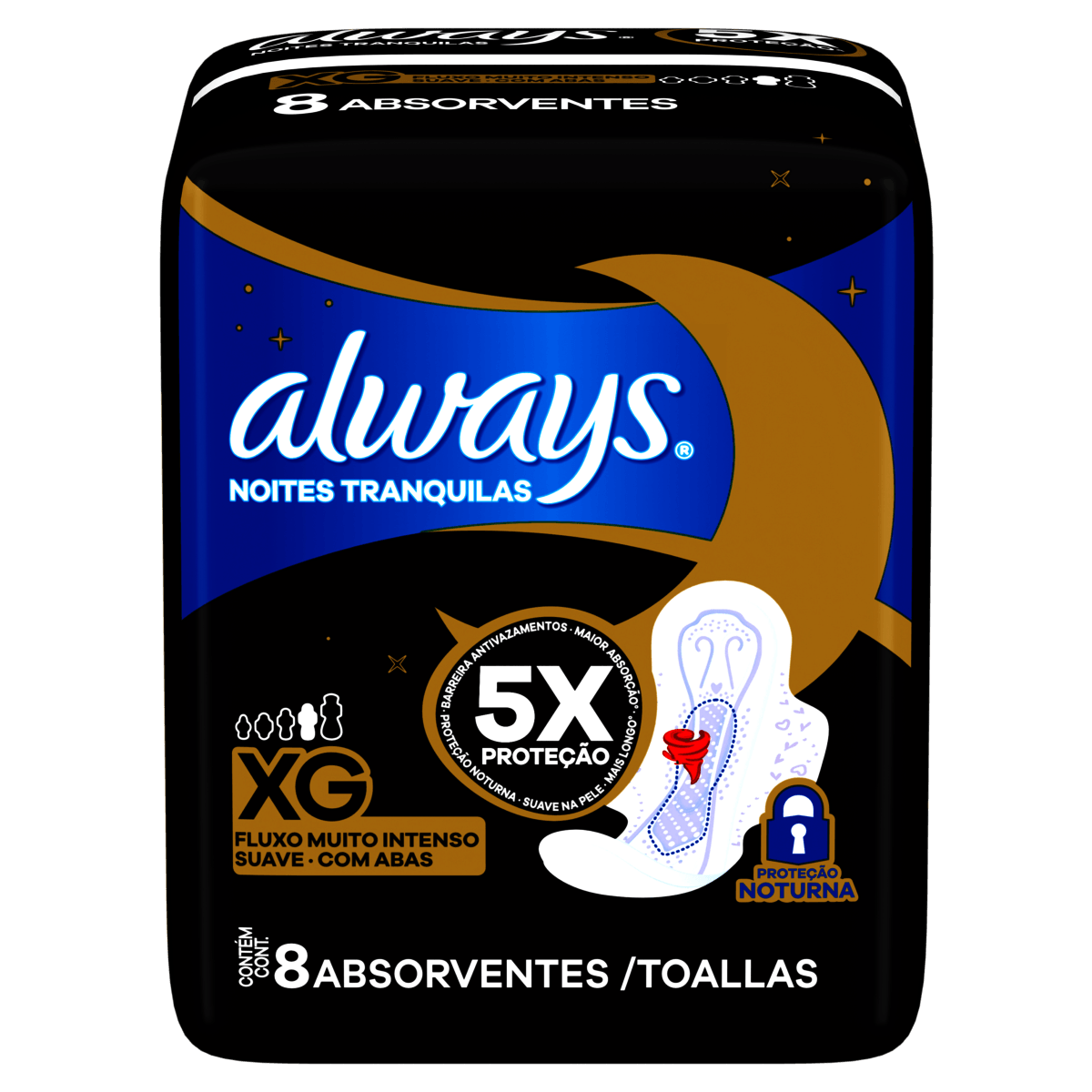 Always Noites Tranquilas Absorvente Suave com Abas XG 8 Unidades - Preview 1