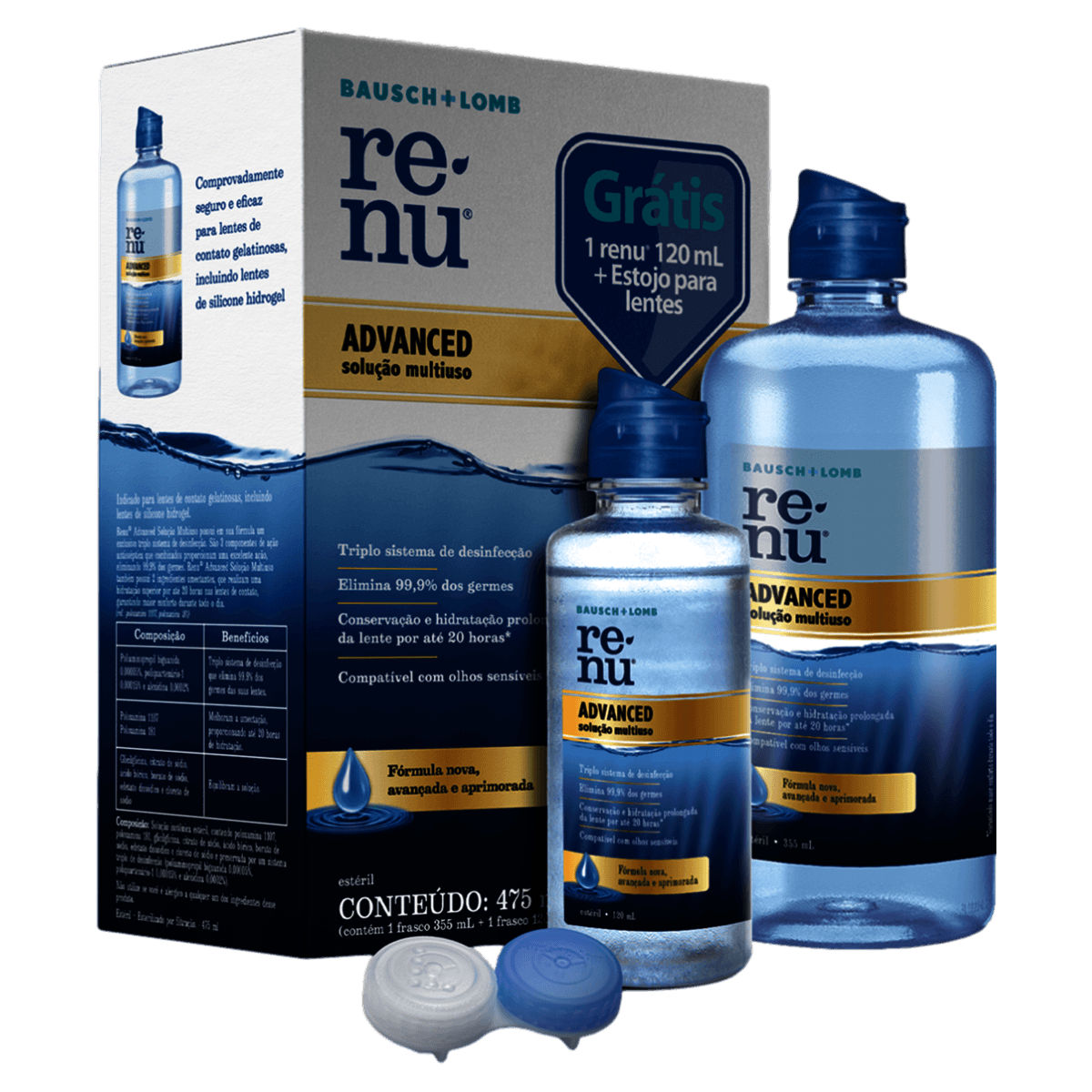 Renu Advanced Kit Solução Multiuso 355mL + 120mL - Grátis com Estojo - Imagem 1