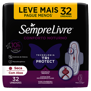 Sempre Livre Adapt Plus Noturno Absorvente Seco com Abas Leve 32 Pague 24