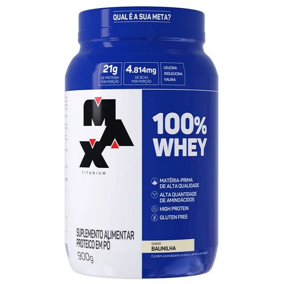 100% Whey Max Titanium baunilha, pote com 900g - Imagem 1