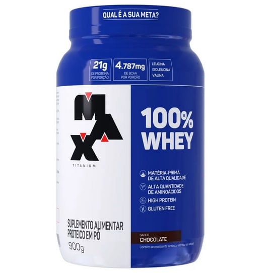 100% Whey Max Titanium chocolate, pote com 900g - Imagem 1