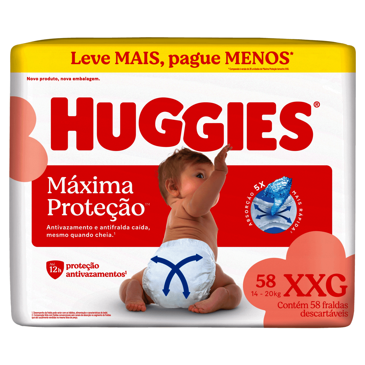 Fralda Descartável Huggies Supreme Care Pacote Hiper XXG 58 Unidades - Imagem 1