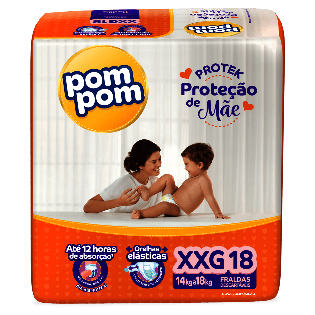Fralda Descartável Pom Pom Derma Protek Jumbo XXG 18 Unidades - Imagem 1
