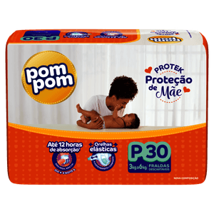 Fralda Descartável Pom Pom Derma Protek P 30 Unidades