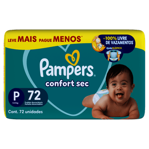Fralda Descartável Pampers Confort Sec P Leve Mais Pague Menos 72 Unidades