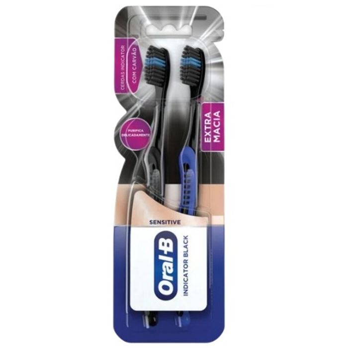 Escova Dental Oral-B Indicator Black Sensitive extra macia, sortida com 2 unidades - Imagem 1