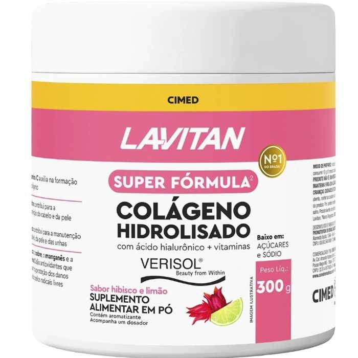 Colágeno Hidrolisado Verisol Lavitan hibisco e limão, pote com 300g - Imagem 1