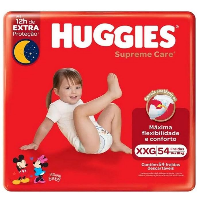 Fralda Descartável Huggies Supreme Care Disney Baby XXG, pacote com 54 unidades - Imagem 1