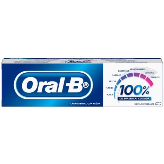 Creme Dental Oral-B 100% - menta refrescante, 1 unidade com 70g - Imagem 1