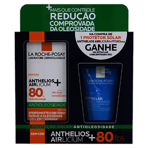 Kit Protetor Solar Facial Antioleosidade FPS80 Anthelios Airlicium+ 40g Grátis Gel de Limpeza Effaclar 50g