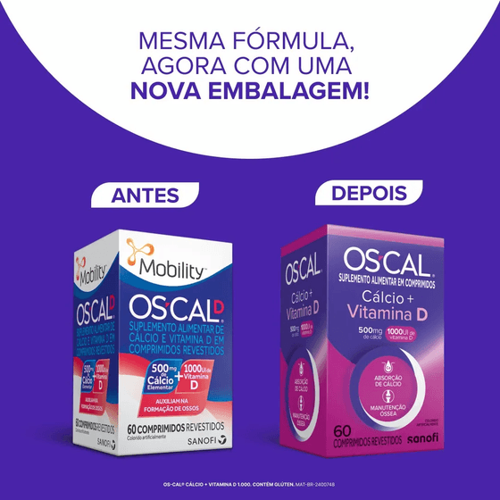 Oscal Cálcio + Vitamina D 500mg + 1000UI - 60 Comprimidos Revestidos - Imagem 2