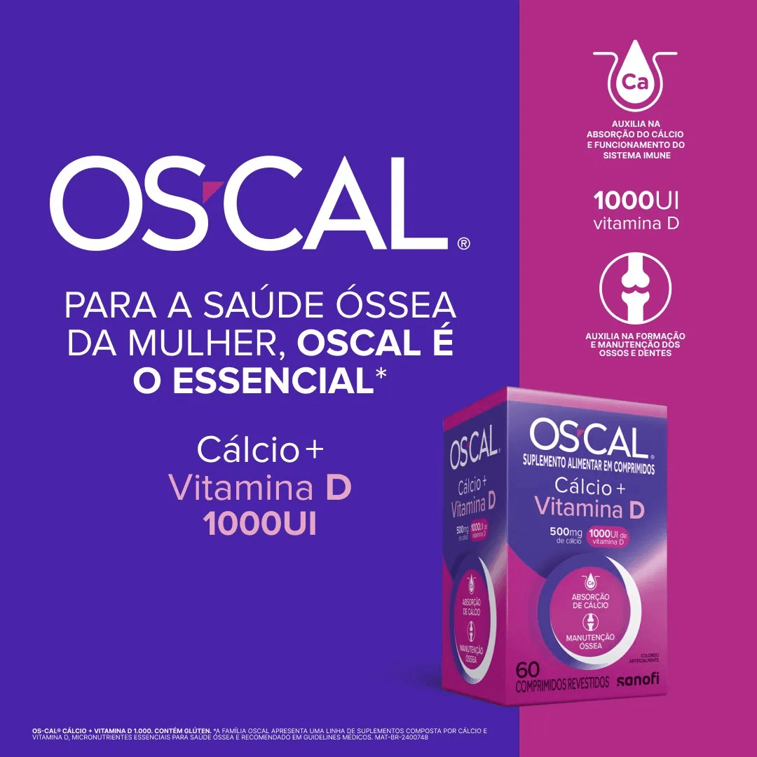 Oscal Cálcio + Vitamina D 500mg + 1000UI - 60 Comprimidos Revestidos - Imagem 3