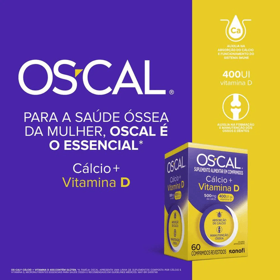 Oscal Cálcio + Vitamina D 500mg + 400UI - 60 Comprimidos Revestidos - Imagem 3